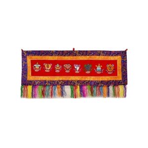 Wall hanging - Ashta Mangala horizontal-blue 100 cm wide