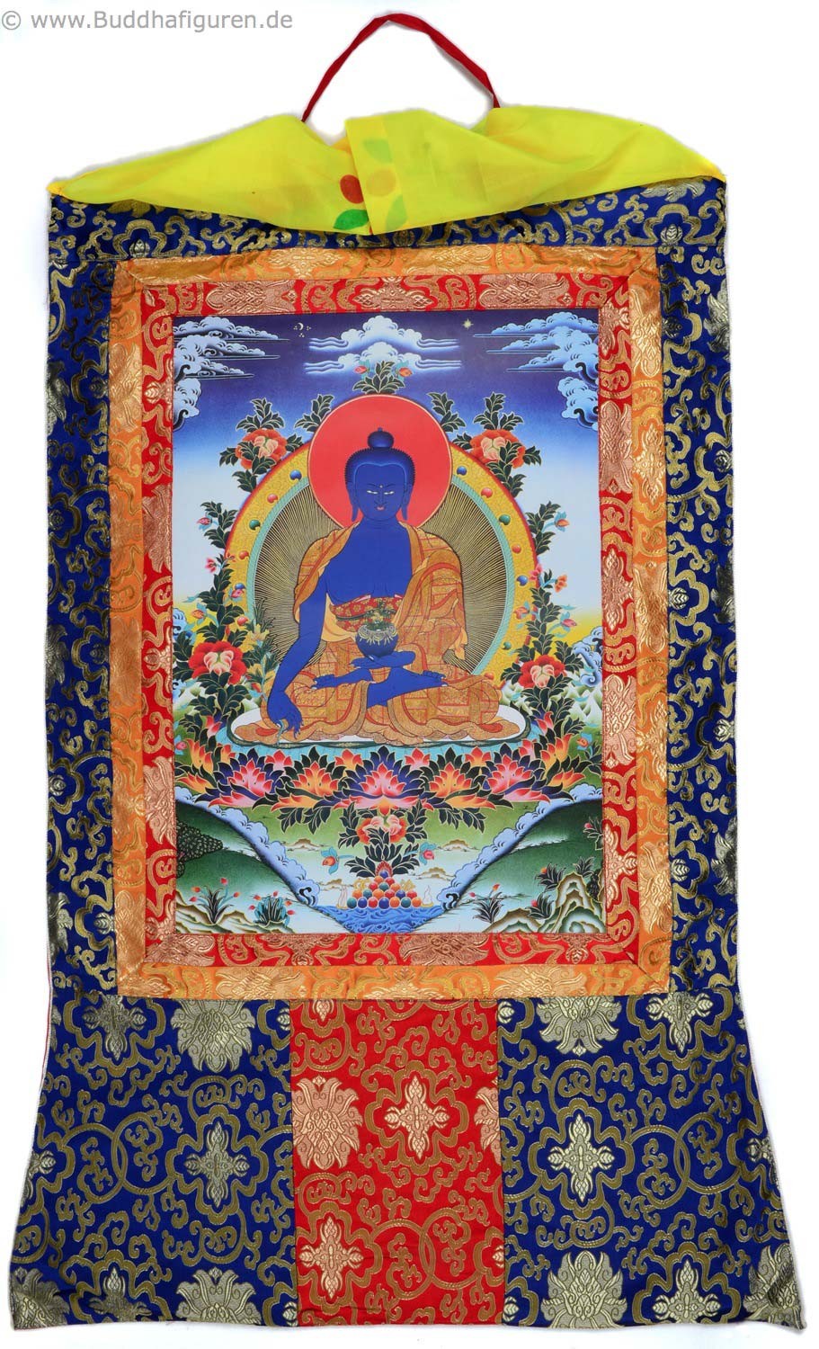 Thangka Padmasambhava Guru Rinpoche Kunstdruck mit Brokatrahmen 63 x 105 cm